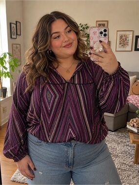 Maurices Striped V-Neck Blouse in Purple and Pink